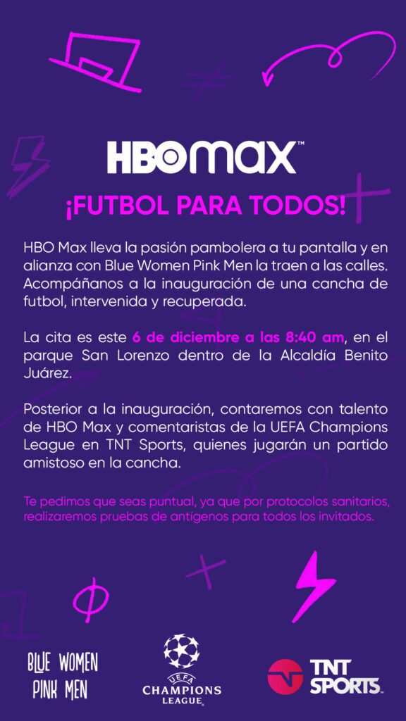 HBO Max en alianza con Blue Women Pink Men inauguran cancha de futbol