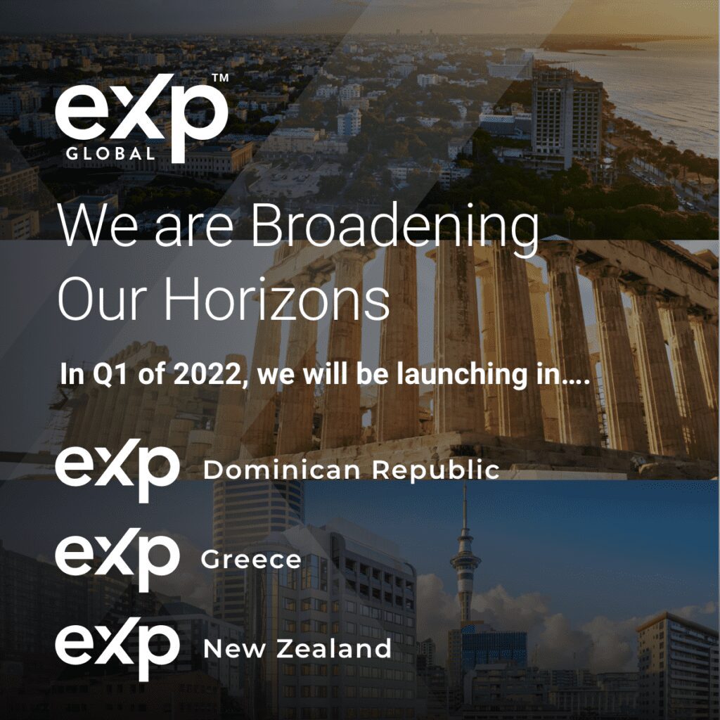 eXp continúa su expansión mundial con tres nuevas sedes internacionales previstas para el primer trimestre de 2022